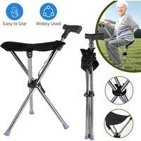 NESTLUNE Folding Walking Stick Seat Aluminium Cane Chair Stool in Black