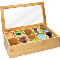 FLAVORA 10 Compartment Bamboo Tea Coffee Bag Storage Box in Natural | Size: 500mm