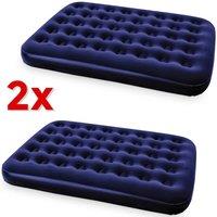 FLAVORA 2 X DOUBLE AIRBED +AIRPUMP Double Flocked Camping Inflatable Air Bed in Blue | Size: King
