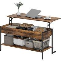 FORGEVIO Lift Top Coffee Table with Hidden Compartment & Shelf Rustic Brown