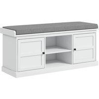 FORGEVIO Shoe Bench with Cushioned Seat Adjustable Shelf for Hallway in White