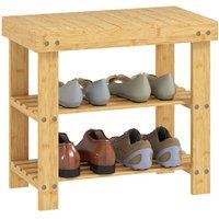 FORGEVIO Bamboo Shoe Bench, Shoe Storage Bench Nature 50L x 28W x 45H cm in Natural