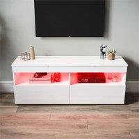 FORGEVIO High Gloss TV Stand Cabinet Unit 2 Door Sideboard with LED Lights in White