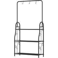 FORGEVIO 3 Tier Plant Stand Hanging Hooks for Balcony Living Room in Black