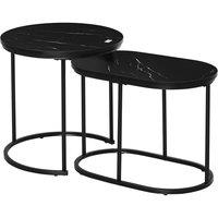FORGEVIO Coffee Table Set of 2 Modern Nest of Tables w Faux Marble Tabletop in Black