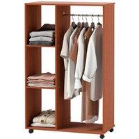 FORGEVIO Wardrobe on Wheels, With Rods & Shelves, Clothe Shoes Rack Walnut in Brown