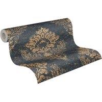 Havendro Alena Floral Damask Textured Wallpaper in Blue