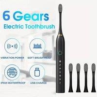 VOGREX Black Rechargeable Sonic Electric Toothbrush 6 Modes & 4 Brush Heads