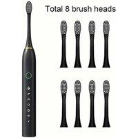 VOGREX Black Rechargeable Sonic Electric Toothbrush 6 Modes +8 Brush Heads