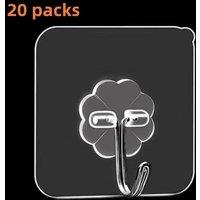 VOGREX 20Pcs Self Adhesive Transparent Heavy Duty Seamless Wall Hooks in Clear
