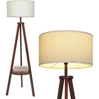 VOGREX Tripod Floor Lamp Linen Shade Storage Shelf Bedroom Living Room in Beige