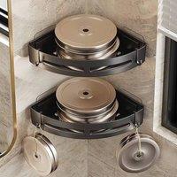 VOGREX 3Pcs Self Adhesive Corner Shower Caddy Bathroom Organiser Rack in Black
