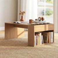 FORGEVIO Coffee Table 85cm Coffee Table with Double-Layer Storage in Brown