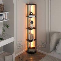 FORGEVIO Modern Shelf Floor Lamp Wood Freestanding 4-Tier Storage in Black