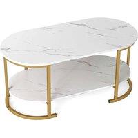 FORGEVIO 2-Tier Living Room Center Table with Faux Marble Top & Open