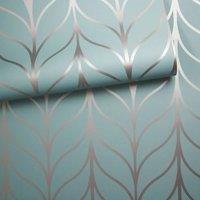Nordara Art Deco Striped Metallic Wallpaper in Blue
