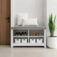 EONLION Shoe Storage Bench Grey Padded Seat 4 Shelves Entryway | Size: 100 cm