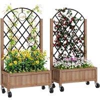 NESTLUNE Pack of 2 Wooden Raised Bed, Outdoor Planter in Brown | Size: 1.25kg