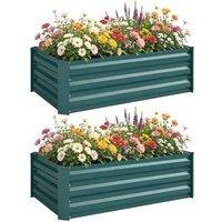 NESTLUNE Set of 2 Raised Garden Bed Galvanised Planter Box in Green | Size: 1.25kg