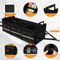 VOGREX 88L Black Foldable Car Boot Storage Box Lid Dividers Fixed Straps