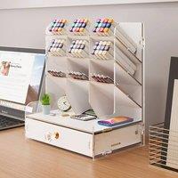 VOGREX White UK Wooden Artists Desk Organiser Marker Storage Box With Drawer