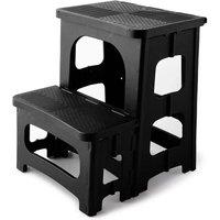 VOGREX Heavy Duty Folding Double Step Stool Non Slip Kitchen Home DIY in Black