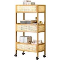 VOGREX 3 Tier Bamboo Rolling Trolley Slim Kitchen Storage Cart in Beige
