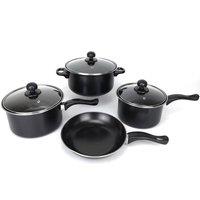 VOGREX Black 7pc Non Stick Cookware Set Pots Pans Saucepan With Lids