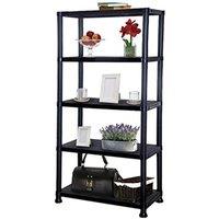VOGREX Black 5 Tier Plastic Storage Shelving Unit Garage Shed Warehouse Rack