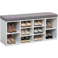 VOGREX Grey White Wooden Shoe Bench Storage Rack Cushioned Seat Organiser