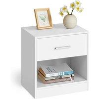 FORGEVIO Bedside Table with Drawer, Handle, 28 x 39 x 41 cm in White