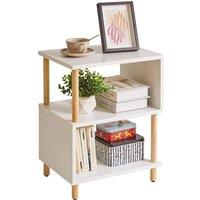 FORGEVIO White Side Table, Small End Modern Nightstand Wood Legs