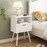 FORGEVIO Modern Bedside Table with Storage Drawer 40 cm in White