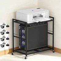 FORGEVIO 2-Tier Printer Stand on Wheels Black Computer Tower