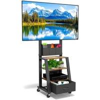 FORGEVIO Rolling TV Stand with Drawer & 3-Tier Storage for 23-60 Inch in Black