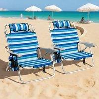 Kelvenix 2 Pcs Heavy-Duty Outdoor Lounge Recliner Folding Beach Chair in Blue | Size: 0.6m2
