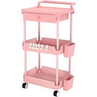 Kelvenix Metal Storage Trolley on Wheels Pink/3 Tier in Pink | Size: 0.6m2