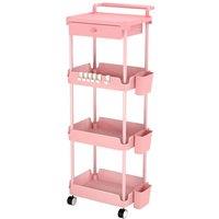 Kelvenix Metal Storage Trolley on Wheels Pink/4 Tier in Pink | Size: 0.6m2