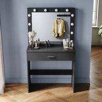 ERGOVEXA Black LED Dressing Table Makeup Vanity Set with Mirror Storage Drawer