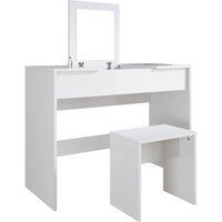 ERGOVEXA Dressing Table Makeup Desk Vanity Set Storage Foldable Mirror Stool in White