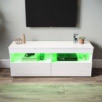 ERGOVEXA TV Stand Cabinet Unit High Gloss 2 Door Sideboard with LED Lights in White