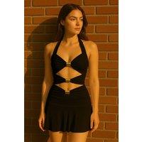 STYLEWISE Women's Spring Coil Cut-Out Halter Neck Bodycon Dress in Black | Size: 8