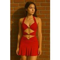 STYLEWISE Women's Spring Coil Cut-Out Halter Neck Bodycon Dress in Red | Size: 8