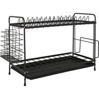 NESTLUNE Metal 2-Tier Dish Drainer Rack with Drip Tray in Black | Size: 100 cm x 15 cm