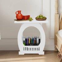 FLAVORA Bedside Table White Cabinet Side End Coffee Tea Table | Size: 0.6m2