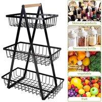 FLAVORA 3 Tier Fruit Basket Handle Holder Rack in Black | Size: 0.6m2