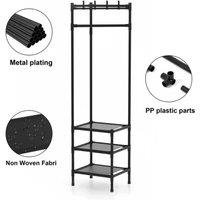 FLAVORA Corner Coat Stand Metal Clothes Hanging Rail Rack in Black | Size: 0.6m2