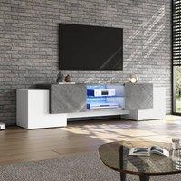 STILVORA TV Stand with 4 Doors, 2 Shelves & LED Lighting