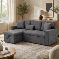 STILVORA 3 Seater Sofa Bed with USB & Storage Grey