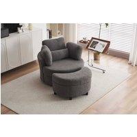 STILVORA Grey Swivel Armchair with Crescent Ottoman